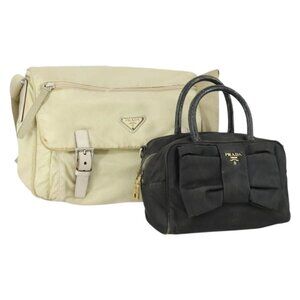 PRADA Tote Bag Nylon 2 Set Black Beige Auth